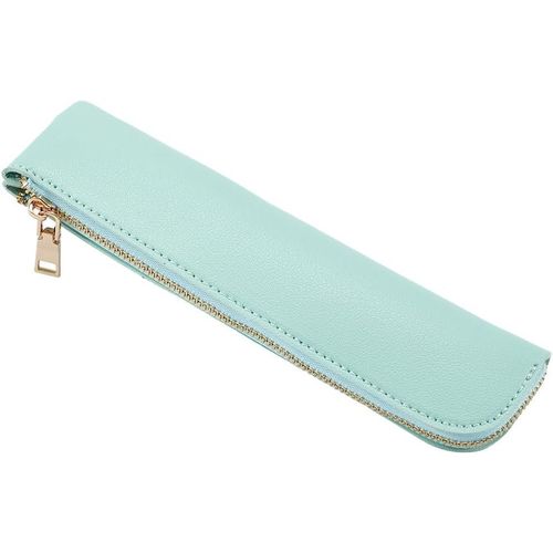 ERYI-Trousse À Crayons Souple Au Design Fin Petite Trousse À Stylos Esthétique En Cuir Pu Sac De Rangement De Papeterie Couleur Unie Sac À Cosmétiques Portable À Fermeture Éclair Aigue Marine