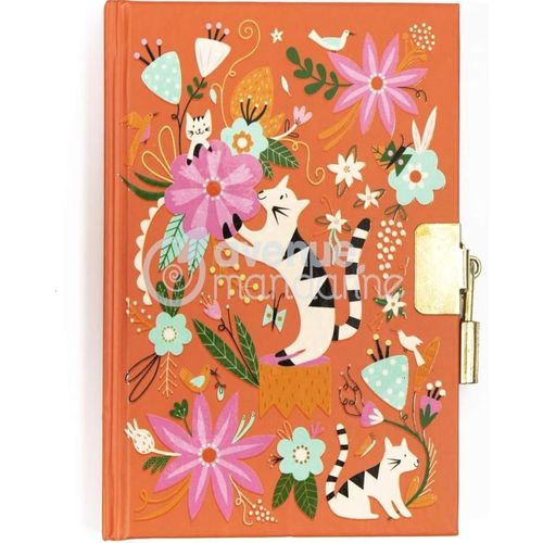 Co206c-Un Journal Intime 240 Pages Lignées 11x14 Cm-Fermeture Cadenas-Chats Et Fleurs