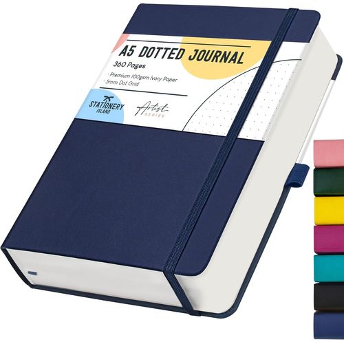 Carnet En Notes A5 Pointillé,360 Pg Bullet Dotted Journal Couverture Rigide Avec Papier Épais De 100 G/M²,Avec Porte-Stylo,Poche Intérieure,2 Marque-Pages.[M53]