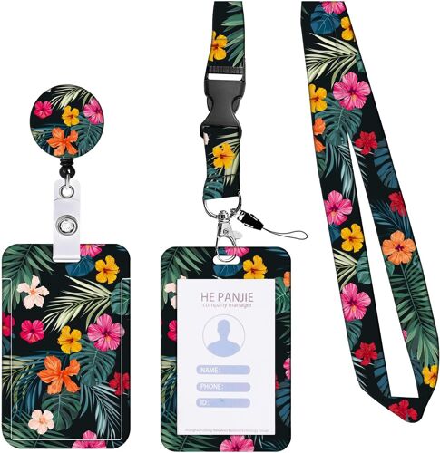 1 Pcs Red Floral Porte Badge Tour De Cou, Porte Badge, Tour De Cou Porte Clé Pour, Infirmières, Étudiants, Mineurs, Fournitures De Bureau Et Scolaires