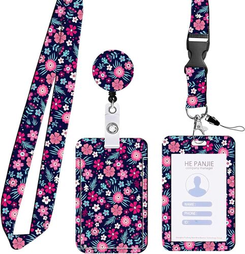 1 Pcs Red Floral Porte Badge Tour De Cou, Porte Badge, Tour De Cou Porte Clé Pour, Infirmières, Étudiants, Mineurs, Fournitures De Bureau Et Scolaires