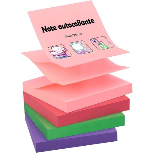 400 Feuillets Feuillets Autocollants De 76 * 76mm,100 Feuillets Par Blocs Notes Autocollantes Convient Aux Mémos,Messages,Rappele-(Rouge,Vert,Rose,Violet)