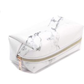 Étui À Crayons Motif Marbre Trousse Trousse À Crayons Papeterie Étudiant Sac De Rangement En Texture De Marbre Cuir Pu Fournitures De Bureau (Blanc)