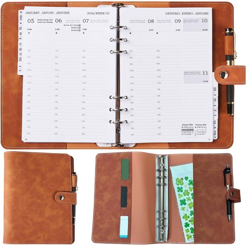 Agenda 2025 2026 Semainier A5 Vertical, Planner 2025/26 Avec Onglets Mensuel, Notes, Contacts, Porte-Stylo, Couverture Souple, Août.25 À Juillet.26 Agenda Rechargeable Pour Scolaire Familiale Bureau