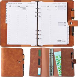 Agenda 2025 2026 Semainier A5 Vertical, Planner 2025/26 Avec Onglets Mensuel, Notes, Contacts, Porte-Stylo, Couverture Souple, Août.25 À Juillet.26 Agenda Rechargeable Pour Scolaire Familiale Bureau