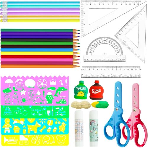 Fournitures Scolaires Pour Enfants,Kit De Fournitures Pour La Rentrée Scolaire,Fournitures Scolaires Essentielles Comprenant Des Crayons,Des Gommes,Des Règles,Etc
