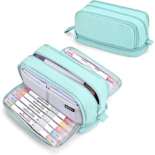 Trousse Scolaire Grande Capacité Trousse À Crayons 4 Compartiments Sac À Crayons Trousse De Maquillage De Bureau Pour Organisateur De Papeterie Pour Femmes Hommes Filles Garçons,Vert Clair
