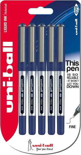 Uniball Eye Micro Ub-150 Pack Of 5 Ballpoint Pens 0.5 Mm Tip Blue