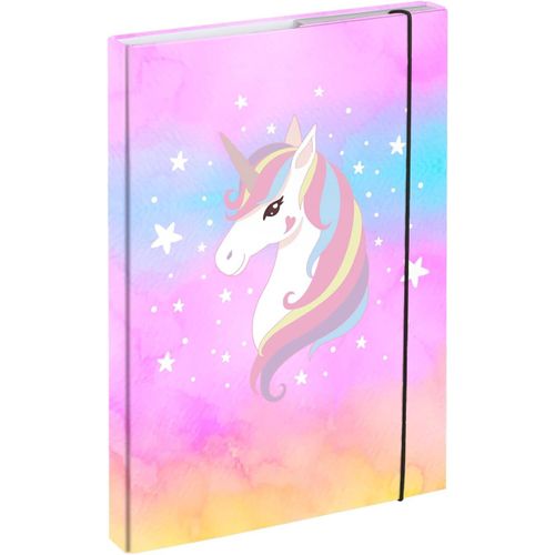 Boîte De Classement Pour Cartable A4 - Chemise Pour Enfants Avec Élastique Et Rabat Intérieur - Boîte De Collection Avec Élastique Pour Fille (Rainbow Unicorn)