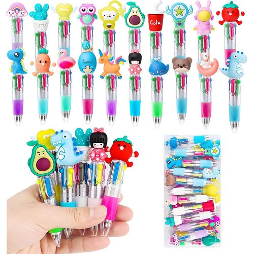 Lot De 20 Stylos À Bille Multicolores 4 En 1 - Mini Stylos Multicolores - Stylo Créatif Mignon De Dessin Animé - 4 Couleurs - Stylos À Bille Rétractables Pour Le Bureau, Les Fournitures Scolaires Pour