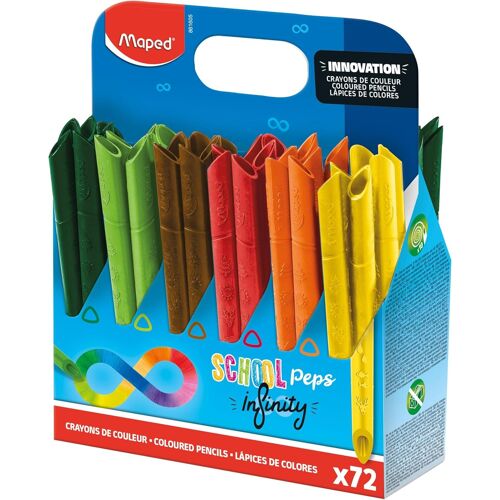 Crayons De Couleur School'peps Infinity 100% Mine, 100% Utilisable Zéro Déchet Sans Taillage Dure Très Longtemps Forme Triangulaire Ergonomique School Pack De 72 Crayons 861605