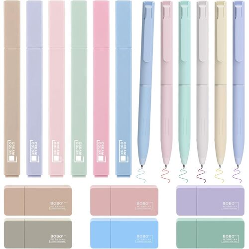 Lot De 18 Surligneur Pastel, 6 Fluos Surligneurs, 6 Stylo Pastel Fine Multicolores Et 6 Ruban Correcteur, Accessoires Fourniture Scolaire Pour Journal, Bible, Bureau