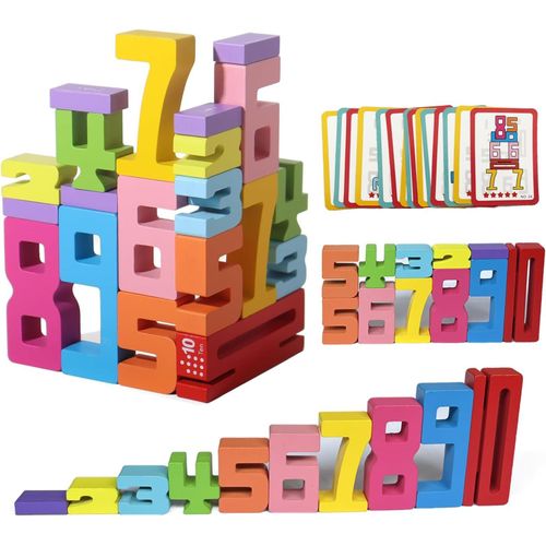 ERYI-Jeux Nombre Montessori, Jouets De Développement En Bois, Blocs De Construction D'Empilage Numérique, Jouet D'Eveil En Bois, Pour Enfants De Plus De 3 Ans Enfants