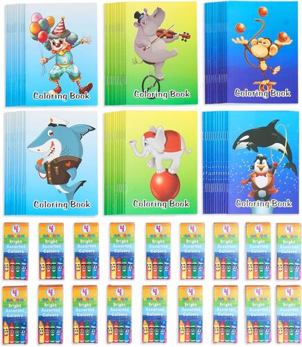 Mevronisshop-72 Petits Livres De Coloriage & 18 Boîtes De Crayons De Cire - Kermesse, Mariages, Anniversaire Enfants, Pochettes Surprises, Cadeaux Invités