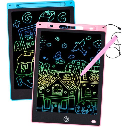 2 Pack Tablette Dessin Enfants 12 Pouces Tablette Dessin Lcd Magique,Doodle Pad Avec Bouton D'effacement, Jouets Pour Filles Garçons Bleu+Rose