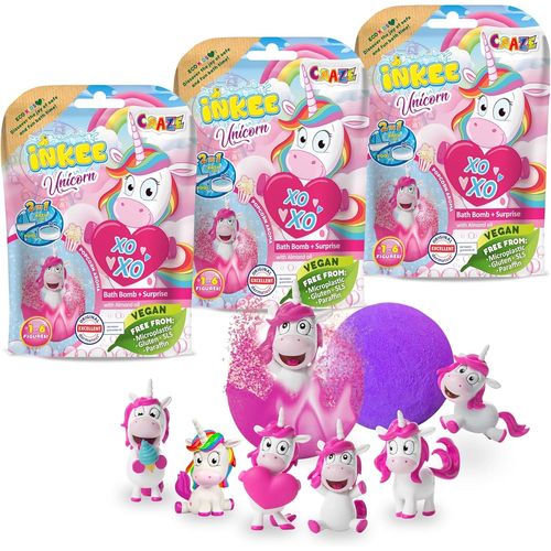 Craze Unicorn | Pack de 3 Boules de Bain Surprise, Bombes de Bain arôme Pop-Corn avec Figurine Licorne, testé dermatogoliquement