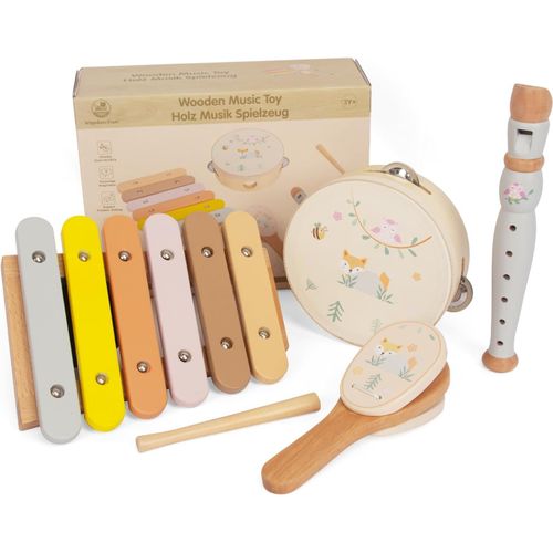 KALANKA-Montessori - Lot de 4 jouets musicaux en bois pour enfants de 3 ans - Tamburin, xylophone, flûte et fond de résonance - Jeu d'instruments