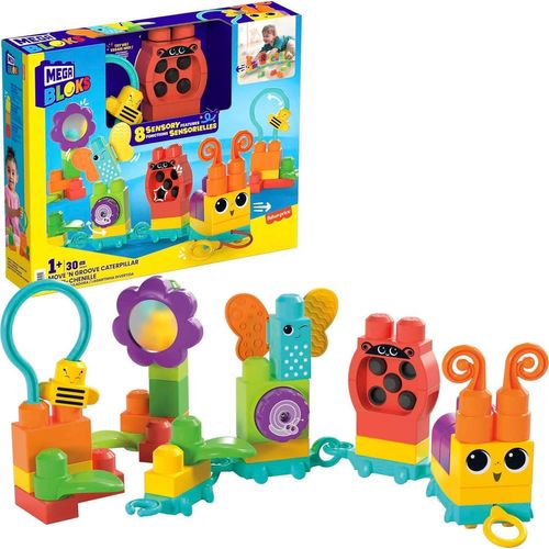 KALWL-Mega Bloks Coffret De Construction Sensoriel Pour Les Tout-Petits Avec 30 Gros Blocs De Construction Et Blocs De Formes Spéciales,Jouet Enfant,Dès 1 À 3 Ans,Hkn44