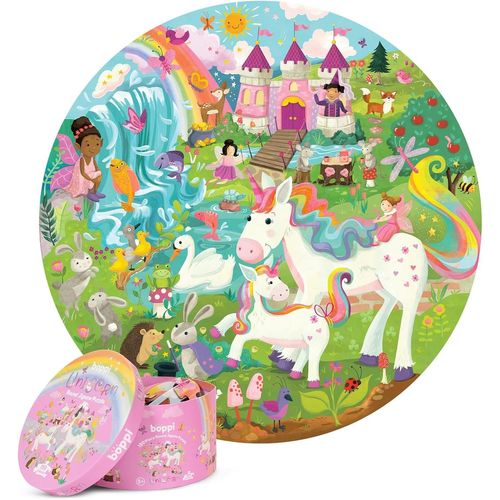 FEW-Puzzle licorne pour enfants de 5 à 8 ans \u2013 Puzzle licorne rond de 150 pièces \u2013 Puzzle princesse avec fées et animaux fabriqué en carton 100 % recyclé