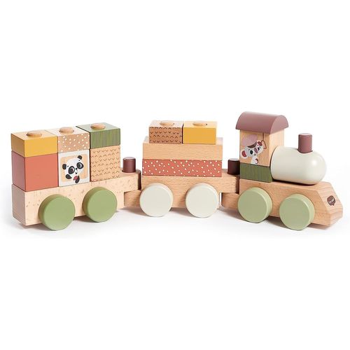 ERYI-Petit Train En Bois Bebe, Train Jouet En Bois, Trieur De Formes En Bois Avec 3 Wagons Et 14 Blocs De Jeu Empilables, Créativité, Motricité, Design Naturel, Dès 18 Mois, Boho Chic