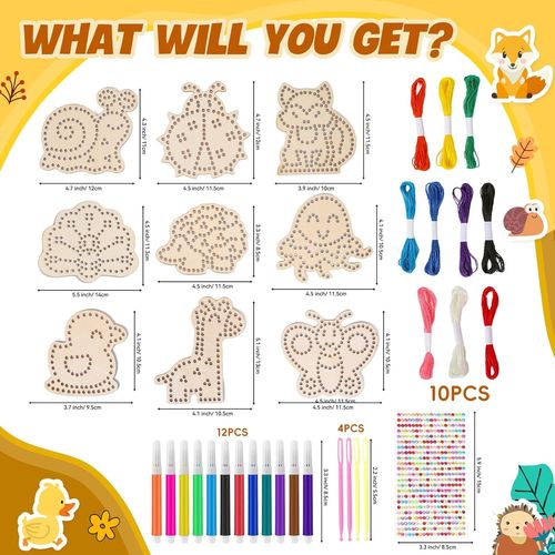 KALANKA-Kit Couture Enfant Animaux en Bois,Ensemble d'artisanat et de Couture pour Enfant,Kit de Couture Créatif pour Educatifs et Débutants,Cadeau Créatif Anniversaire pour Fille Garçon 3 4 5 6 Ans