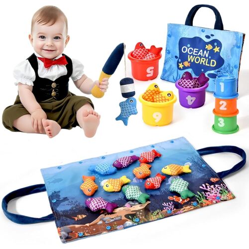 KALANKA-Jouet Montessori Pêche à la Ligne pour Bébé 1-3 Ans ¿ Jeu Éducatif en Bois pour Enfants 12-18 Mois, Développement Motricité Fine & Coordination ?il-Main ¿ Cadeau Fille/Garçon 6-12-24 Mois