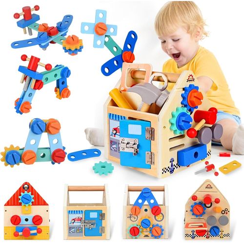 ERYI-Caisse A Outil Enfant En Bois, Boîte À Outils Jouets 32 Pièces, Jouets De Construction Montessori Outils Enfant 2 3 4 Ans, Jouet En Bois Boite A Outils Enfant Pour Cadeau Noël