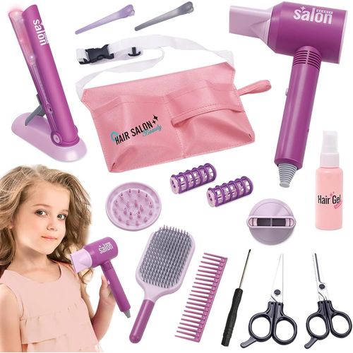 MDY-Ensemble de Salon de Beauté pour Filles,14 Pièces Jouets de Salon de Coiffure pour Filles,Mode Jeu de Simulation de Coiffeur avec Sèche-Cheveux,pour 3 Ans Enfants.