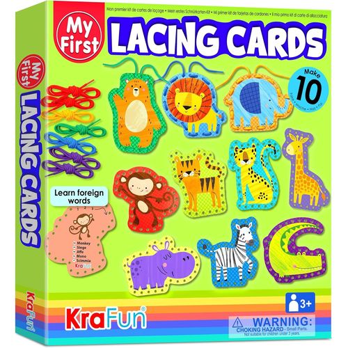 MDY-Kit de Cartes de Laçage Safari pour Enfants dès 3 Ans, 10 Projets Débutants (Lion, Éléphant, Tigre), Instructions, Jouet Éducatif pour Motricité Fine