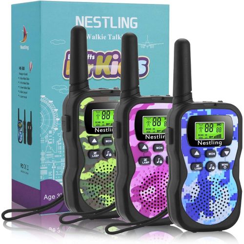 KALANKA-3PCS Talkie Walkie Enfants, Talkies-Walkies Radio à 2 Voies avec 8 Canaux, Lampe de Poche LCD Rétro-éclairée, Cadeaux Jouets pour 3-12 Ans Camping, Aventures Extérieures