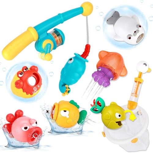 Eryi-Jouets De Bain À Partir De 1 2 3 Ans,Jouet De Bain Bébé Jeu De Pêche,Jouet De Bain Avec Cannes À Pêche Pistolets À Eau Filet De Pêche Poissons Magnétiques Jouets D'eau Enfants Cadeau