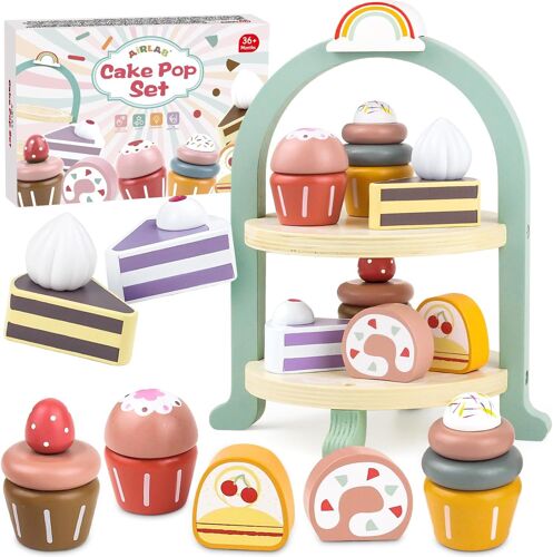 Jouet Dinette Cuisine Enfant, Gâteaux en Bois, Cuisine Jeux Accessoire Aliment Nourriture, Jouet Éducatif Éveil Montessori, Cadeau Anniversaire Pâques Halloween Noël Garçon Fille Bébé 3 4 5 Ans