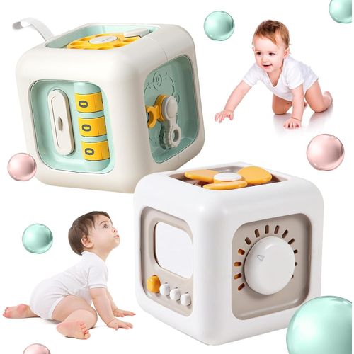 TDRFL-Fidget Cube,Lot De 2 Bébé Montessori Cubes,Motricité Jouets D'Activité,Avec 6 Modules Apaisants,Jouet Sensoriels Bebe,Jouet D'Apprentissage Pour Bébés Et Tout-Petits 1,2,3,4 Ans.