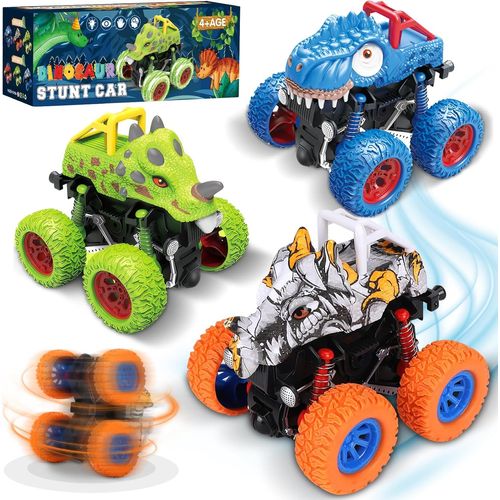 KAJGL-Monster Truck,Lot De 3 Dinosaure Véhicules À Inertie De Jouets,360° Rotation,Voiture À Tirer Pour Enfants Âgés Cadeau De 3 À 10 Ans.