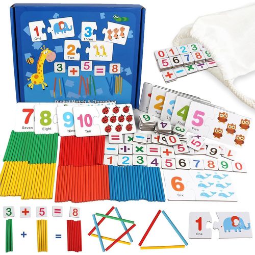 ERYI-Jouet Montessori Apprendre A Compter Pour Enfants 3-6 Ans, Educatif Jouets Avec Puzzle Numérique/Bâtonnets Comptage/Cartes Mathématiques, Mathématiques Matériel Pour Maison L'École Salle