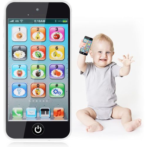 KALANKA-Téléphone Portable Jouet pour Enfants, Jouet d¿éveil, Le Smartphone Éducatif, Machine d'apprentissage de L'anglais Téléphone Portable à écran Tactile Léger Musical Portable (Noir)