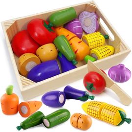 KALANKA-Jouet Bois Légumes Fruits de Coupe pour Dinette Enfant, Cuisine Jeux Accessoire Aliment Nourriture, Jouet Éducatif Éveil Montessori, Cadeau Anniversaire Pâques Halloween Noël Garçon Fille Béb