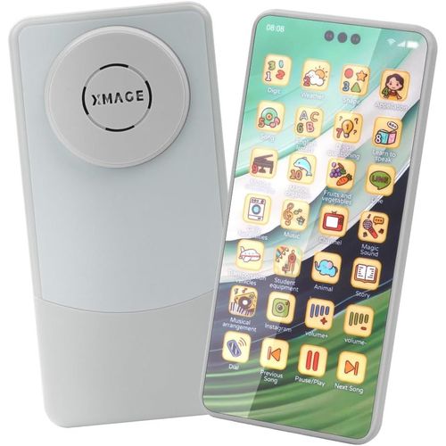 KALANKA-Téléphone Portable Jouet pour Enfants, Téléphone Enfant Jouet, Le Smartphone Éducatif, Machine d'apprentissage de L'anglais Portable à écran(Gris argenté)