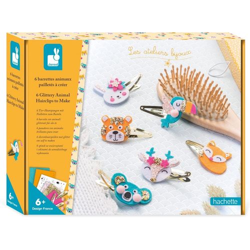ERYI-- Coffret 6 Barrettes À Créer - Animaux Pailletés - Les Ateliers Bijoux - Kit Loisir Créatif Enfant - Apprentissage Motricité Fine Et Créativité - Dès 6 Ans - J07997