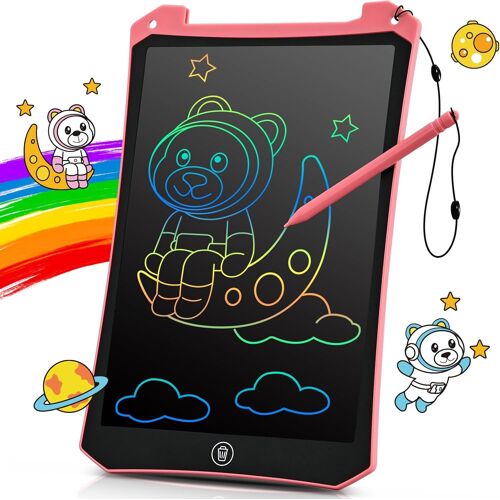 KALANKA-Tablette Dessin Enfant, Cadeau Paques Jouet 2 3 4 5 6+ ans, 10 Pouces Ardoise Magique Coloré, Jouet Activités de Voyage pour Tout-petits, Voiture, Avion, Educatif de Filles et Garcons, Rose