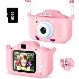 ERYI-Appareil Photo Pour Enfants, 2.0 Pouces Enfant Appareil Photo Numérique, Mini Caméra Enfant Rechargeable Caméscope Cadeau Jouet Filles Garçons De 3 À 10 Ans, Vidéo Hd 1080P, 32G Sd Carte (Rose)