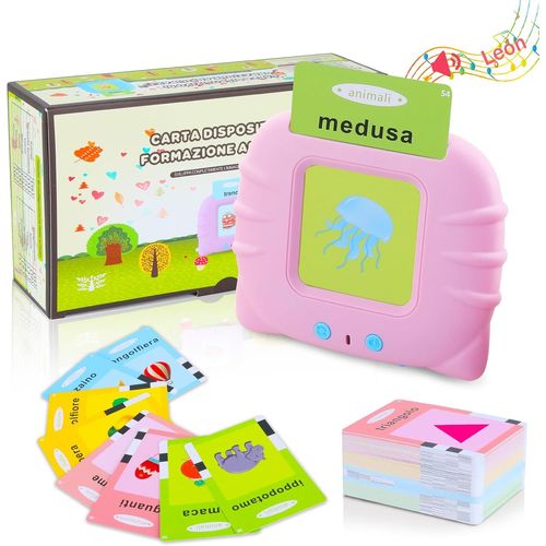MDY-Italien Standard, Flashcard Jouets ¿¿ducatifs pour Enfants de 1 ¿¿ 6 Ans, 120 Feuilles 240 Mots pour l'apprentissage Audio, Jouets Sensoriels Montessori pour La Logop¿¿die de l'autisme Rose