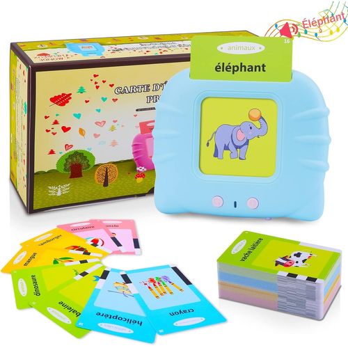 JGD-Français Standard, Cartes Flash Parlantes, Jouets éducatifs pour Tout-Petits de 1 à 6 Ans, 112 Feuilles de 224 Mots, Jouets d'apprentissage Audio, Jouets Interactifs pour Garçons et Filles - Bleu