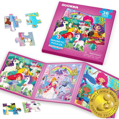 KAL-Jeu Magnétique Enfant 2 3 4 Ans - 36 Pièces Puzzle Magnétique Enfant - Jeux Voyage Pour 5 6 Ans - Jouets Pour L'Avion Princesse Licorne Sirène - Cadeau Éducatif Pour Garçons Et Filles