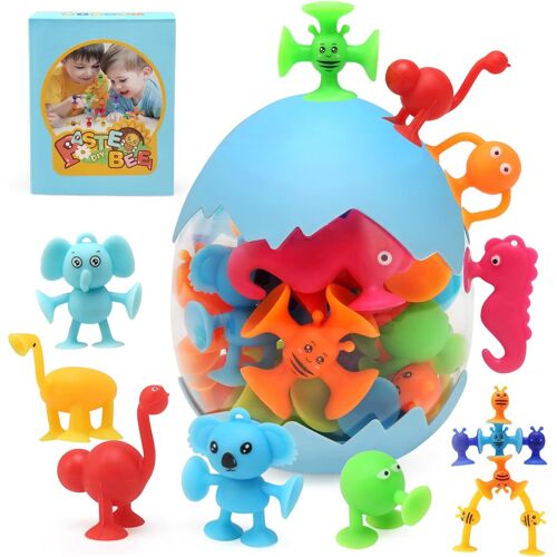 KALANKA-Jouets à Ventouse Silicone, 26 Pièces Jouets de Bain pour Enfants, Jouet d'Aspiration Abeille Animaux Jouets Sensoriels Interactifs Jouets Voyage pour 3 4 5 6 7 Ans Garçons Filles