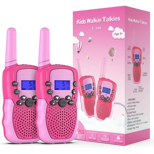 ERYI-Jouets Filles 3-12 Ans, Talkies Walkies Enfants Radio À 2 Voies Avec 8 Canaux, Lampe De Poche Lcd Rétro-Éclairée, Gamme De 3 Miles Pour Aventures Extérieures, Camping, Randonnée