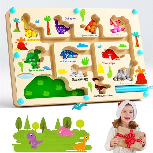 KAL-Labyrinthe Magnetique Jouet,Jouet Enfant 3 4 5 6 7 8 Ans En Bois,Jeux Magnetique Enfant Pour Garçons Et Filles,Apprendre Les Couleurs Jeu De Comptage,Anniversaire De Noël Cadeau(Style : Dinosaure