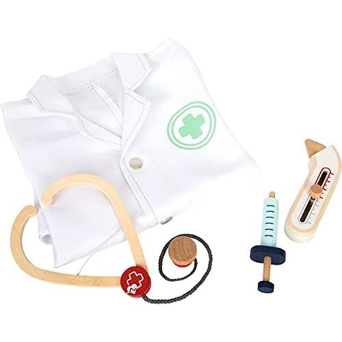MDY-small foot Set de Jeu Blouse de médecin avec de Nombreux Accessoires en Bois, Jeu de rôle, dès 3 Ans, 12225