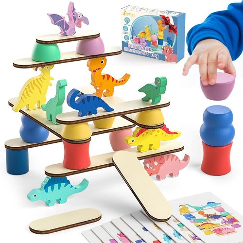 MDY-Montessori Jouet Dinosaure pour Tout-Petits de 1, 2, 3, 4 Ans ¿ Jouet Éducatif Préscolaire pour Garçons et Filles à Partir de 2 à 4 Ans ¿ Blocs de Construction Dinosaures en Bois à Trier, Empiler