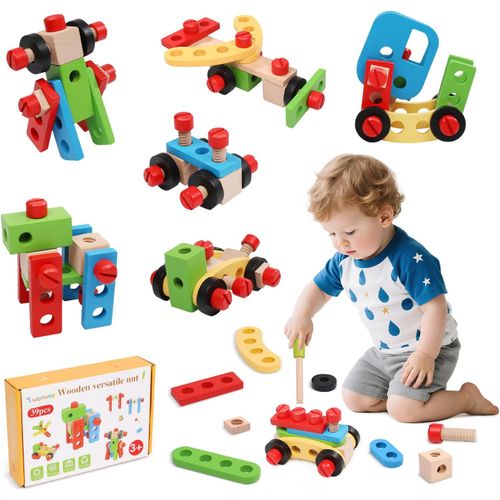 ERYI-Jouet En Bois Outil Pour Enfant 3 Ans, Diy Jeux Montessori Educatifs Parcours Motricité Fine Bébé Stem Jouets Créatif Bricolage Jeu De Construction Cadeau D'Apprentissage Pour Garcon Fille 4 5 6
